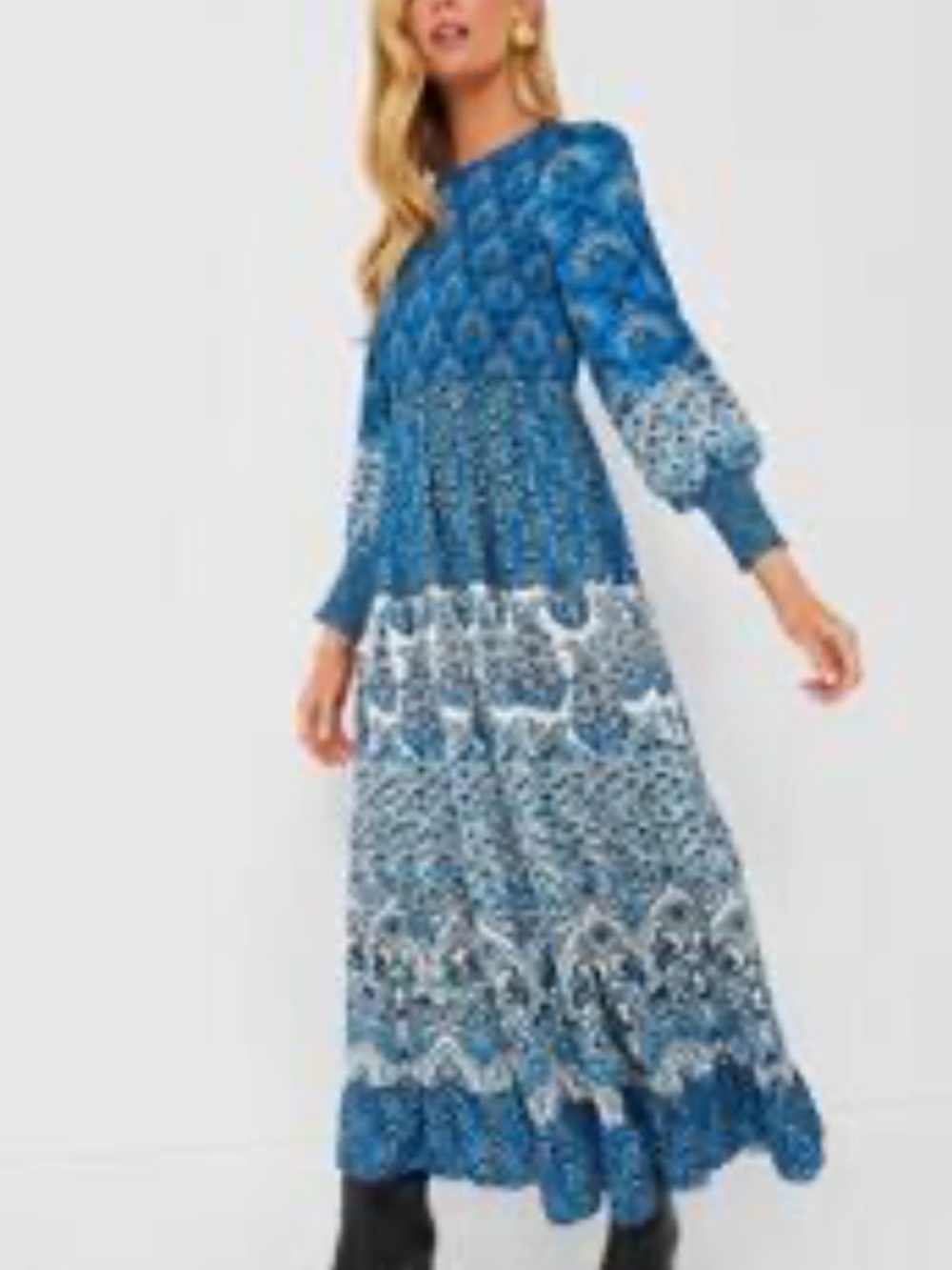 Tuckernuck Blue Mixed-Print Tiered Maxi Dress